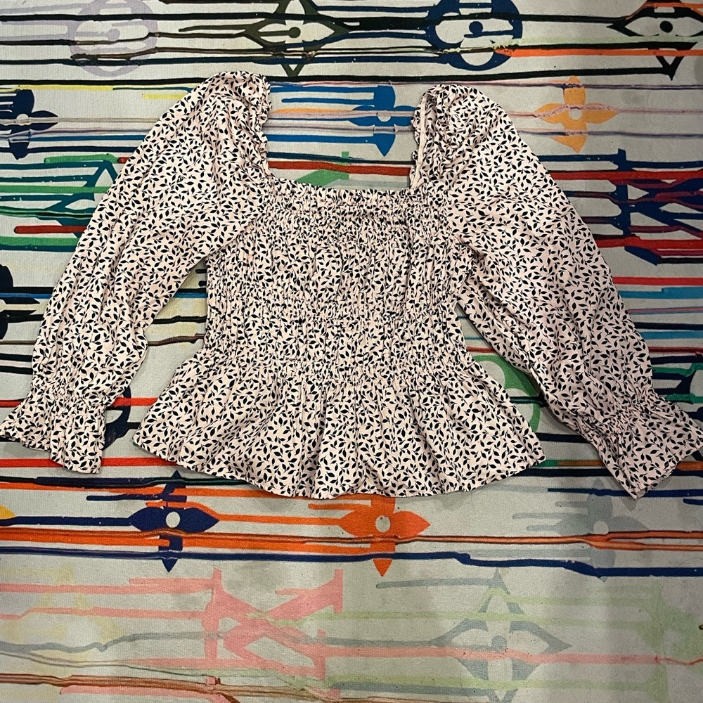 Who What Wear Balloon 3/4 Sleeve Smocked Peplum Top